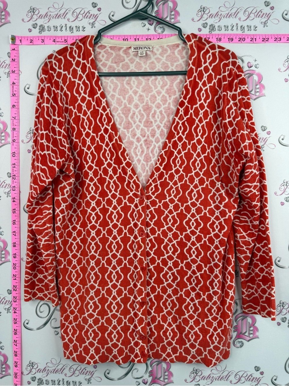 Merona cardigan sweater button up Red and White Geometric Open Cardigan